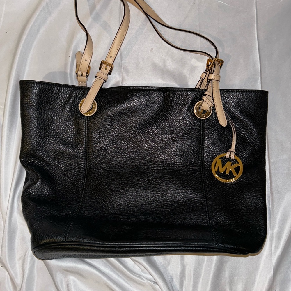 Michael Kors Black Tote Bag NWT | Authentic Women’s Purse with Tan Straps